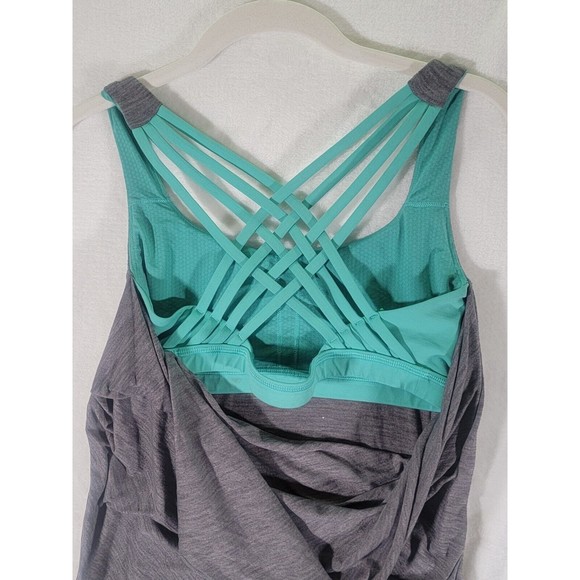 Lululemon Wild Tank Top Built in Cross Strap Bra Draped Back Gray Green Womens 6 - Picture 7 of 10
